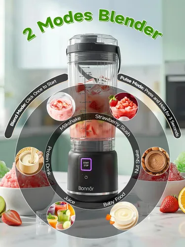Vista 4 de Cordless Portable Blender for Smoothies, Shakes and Ice Crushing Black