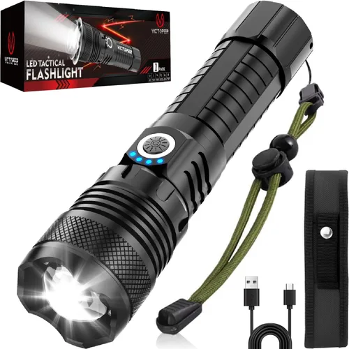 Vista 8 de Victoper Linternas LED Rojas, linterna táctica recargable de alto poder y alto lúmen súper brillante, 5 modos, con zoom, impermeable, luces de flash