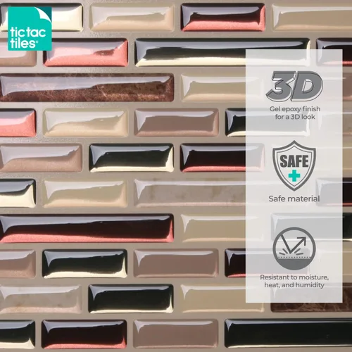 Vista 3 de Tic Tac Tiles azulejos adhesivos para pared antihongos efecto Mare