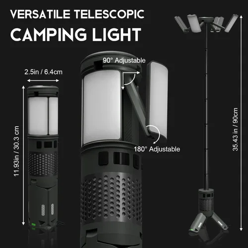 Vista 7 de Luces de camping telescópicas, luces de camping recargables con soporte, linternas de camping plegables de 12000mAh, linternas portátiles con base