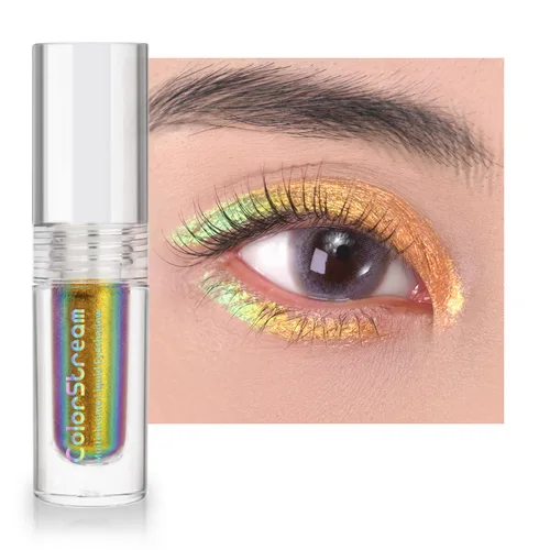 Vista 26 de CHARMACY Sombra de ojos líquida duocroma, aspecto metálico, juego de sombras de ojos con purpurina de larga duración, pigmentos metálicos, secado