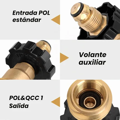 Vista 2 de Adaptador de tanque de propano Aekops de 100 libras, adaptador universal POL para tanque de propano que convierte POL a QCC1, adaptador de tanque LP