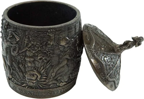 Vista 2 de Ebros Gift Antigua caja de Pandora mitológica idiomática griega con cacerola jugando flauta decorativa caja de baratija estatuilla 8 contenedores