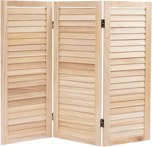 Vista 10 de Pantalla divisora de habitación de 3 paneles, partición de madera plegable independiente, persianas de 2.6 pies de alto, divisor plegable