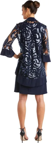 Vista 3 de Elegante vestido recto geométrico hasta la rodilla con manga 34 drapeado chaqueta Flyaway