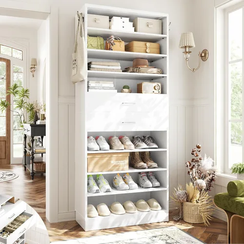 Vista 16 de Aheaplus Armario alto para zapatos, zapatero estrecho de madera de 10 niveles, organizador de almacenamiento de zapatos con almacenamiento abierto