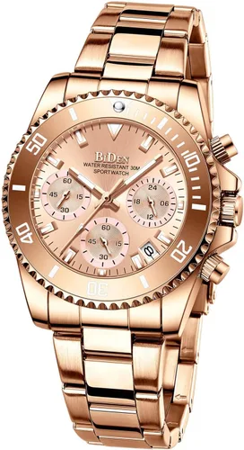 Vista 9 de FANMIS Reloj de pulsera para mujer, elegante, con bisel giratorio, cristal mineral, luminoso, de acero inoxidable, impermeable, fecha, analógico