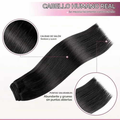 Vista 2 de Extensiones de cabello humano real con clip, extensiones de cabello humano real sin costuras, extensiones de cabello humano real de 16 pulgadas