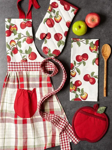 Vista 2 de DII Colección Juego de Regalo de Cocina, Agarrador de Ollas, Guante de Horno y 2 Toallas de Cocina, Huerto de Manzanas, 4 Piezas
