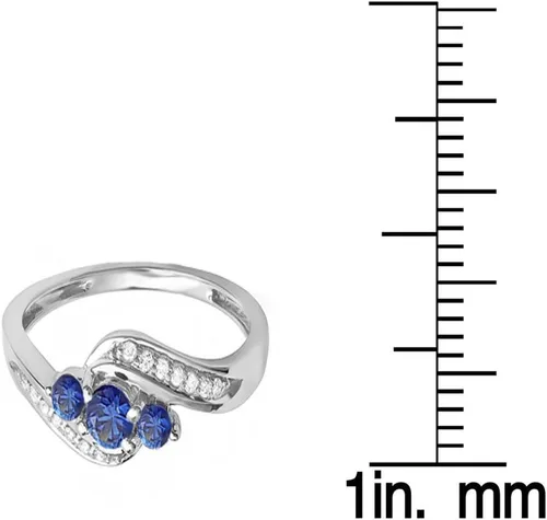 Vista 7 de Dazzlingrock Collection Anillo nupcial redondo de 3 piedras de compromiso con diamantes azules y diamantes blancos de 14 quilates, oro blanco