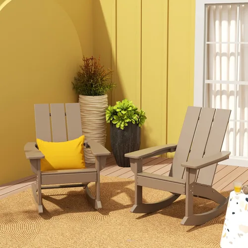 Vista 4 de HDPE Shoreside - Silla mecedora moderna Adirondack de polietileno (juego de 2), madera envejecida Roble (Weathered Wood)
