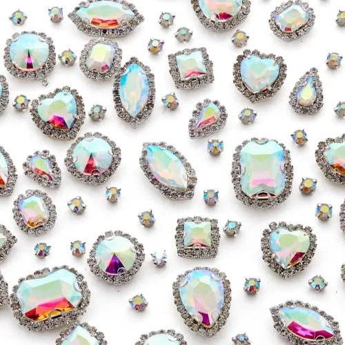 Vista 19 de TANOSII 100 diamantes de imitación para coser con formas mixtas, gemas de cristal para coser en gemas de cristal, parte trasera plana con garra Ab