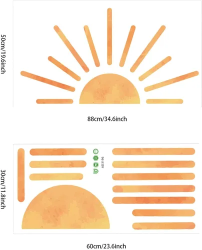 Vista 5 de Calcomanía de pared para niños, calcomanías de sol amarillo grande, decoración de sol y nubes, decoración de pared de sala de juegos, calcomanías
