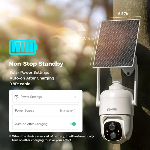 Vista 6 de SOVMIKU 2CQ1 AI 2K Cámara de seguridad solar inalámbrica para exteriores, alimentada por batería, audio bidireccional, detección de movimiento