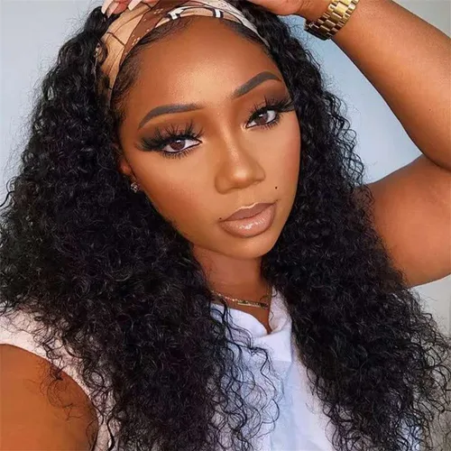 Vista 44 de Aiterina - Peluca de cabello humano con diadema de onda profunda para mujeres negras, cabello brasileño remy, sin pegamento, sin encaje frontal