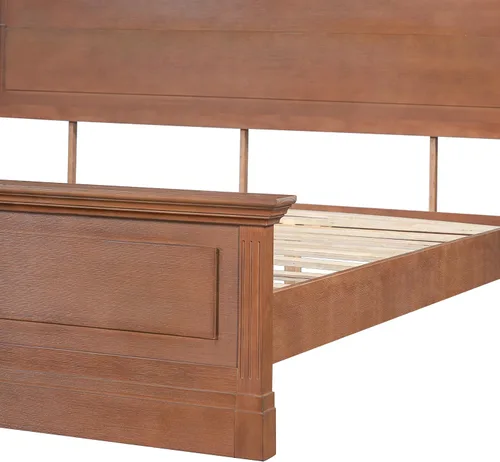 Vista 9 de Merax Marco de cama rústico de madera maciza tamaño Queen, cama de plataforma de granja con cabecera de 53.5 pulgadas de alto, marco de cama