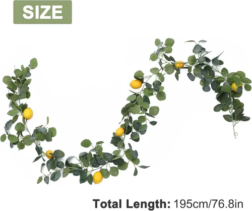 Vista 5 de FQQWEE Guirnalda de eucalipto artificial de 76.8 pulgadas para primavera y verano, guirnalda de eucalipto con limones, guirnalda de vid de frutas