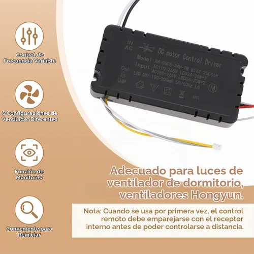 Vista 4 de Kit de control remoto de luces de ventilador de techo con 6 ajustes regulador de atenuación Control variable para luz de ventilador de dormitorio