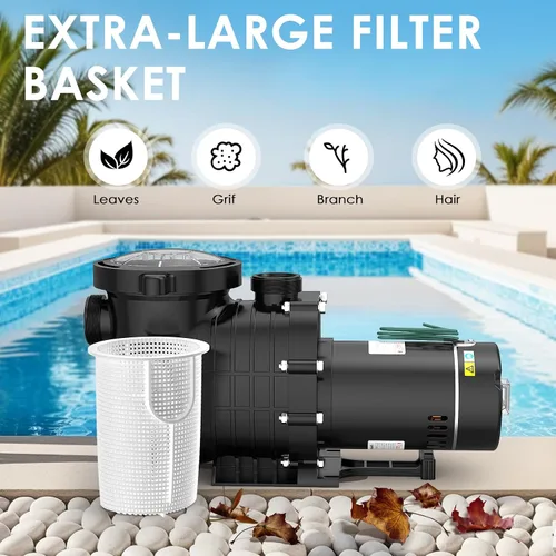 Vista 3 de Seeutek Bomba de piscina 2HP para piscinas sobre el suelo, 115V/230V negro (Stain Black)
