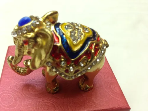 Vista 4 de Gorgeous miniatura Elefante Jewelled Trinket Box Caja de joyería con vidrio con incrustaciones, pastillero, diseño de figura decorativa