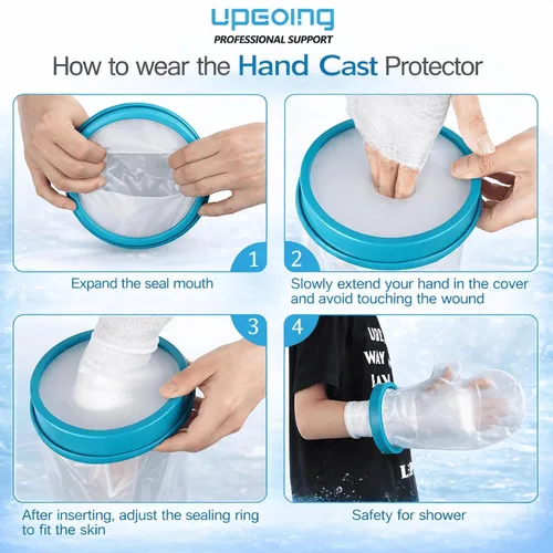 Vista 8 de UpGoing Fundas Impermeables para Yeso de Mano para Ducha y Baño, Protector de Muñeca Hermético Reutilizable para Adultos, Bolsa de Manga de Vendaje