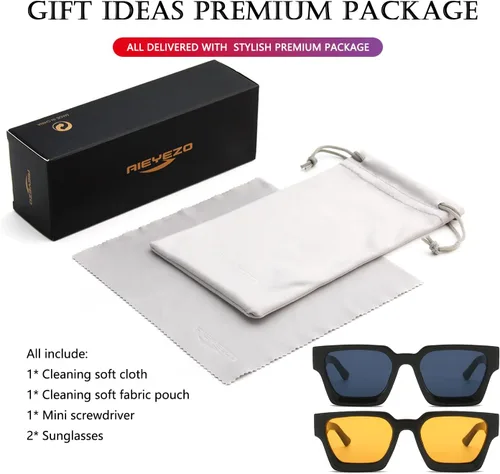 Vista 7 de AIEYEZO Gafas de sol cuadradas para mujeres y hombres, gafas de sol cuadradas con montura gruesa, estilo de diseñador simple