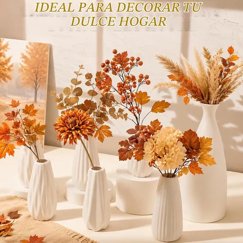 Vista 4 de Yaomiao 16 floreros de cerámica blanca pequeños boho pampas hierba