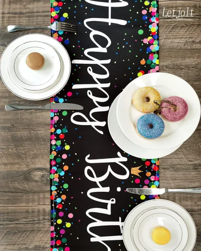 Vista 2 de Letjolt Happy Birthday Table Runner 72 Inches, Black Negro