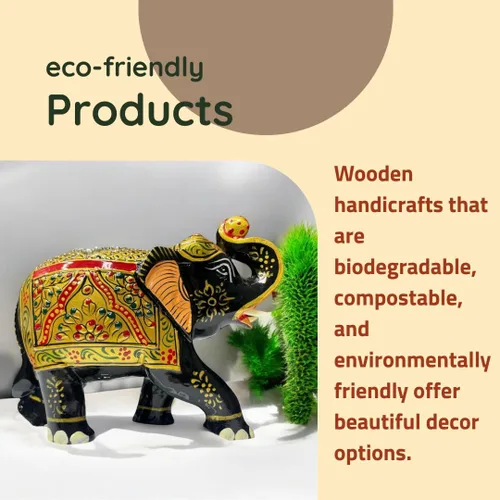 Vista 8 de Figura de elefante de madera hecha a mano – Obra de arte tradicional, adornos dorados y piedras preciosas – Estatua decorativa de elefante