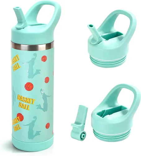 Vista 13 de Hydraful Botella de agua para niños de 12 onzas con tapa de pajilla, botella de acero inoxidable aislada al vacío, botella de agua deportiva sin BPA