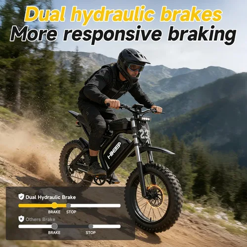 Vista 7 de HiKeep Bicicleta eléctrica para adultos – Peak 3000W, 52V 40Ah Fat Tire E-Bike con neumáticos de 20 x 4.0, suspensión completa, frenos hidráulicos