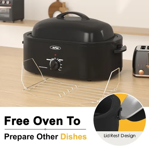 Vista 3 de Sunvivi Horno asador eléctrico de 18 cuartos de galón con tapa autohilvanada, horno asador de pavo bufé con bandeja extraíble, asas frías al tacto