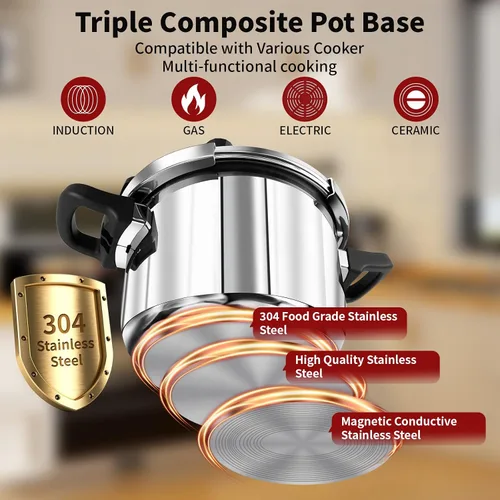 Vista 6 de Olla a Presión de Acero Inoxidable 304 4 QT (4.22 Quart) - Bloqueo de Seguridad a Prueba de Explosión, Operación con una Mano, Cocina Rápida