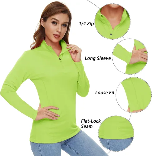 Vista 5 de CRYSULLY Camisas de manga larga para mujer, protección solar, cremallera de 14, de verano, de secado rápido
