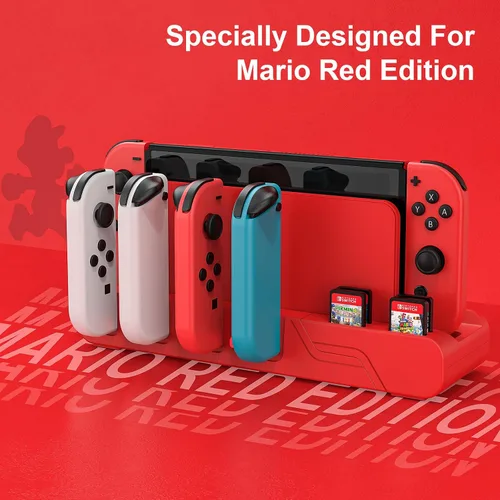 Vista 2 de Base de carga para controlador de interruptor compatible con Nintendo Switch OLED Mario Red Edition y Switch Model Joycon, estación de carga