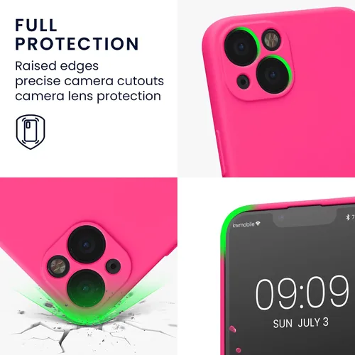 Vista 3 de kwmobile Funda compatible con Apple iPhone 13, funda protectora delgada de TPU con acabado mate suave, color rosa neón