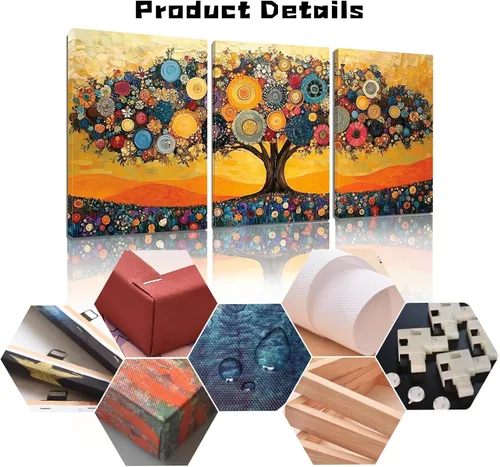 Vista 5 de Lienzo decorativo para pared, diseño de árbol de la vida, impresiones de estilo Gustav Klimt, arte abstracto del árbol de la vida, póster inspirado