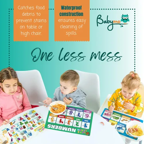 Vista 2 de Manteles individuales desechables para bebés, niños y niños pequeños, diseño Let's Learn, tapete de mesa o adorno para restaurantes, mantel