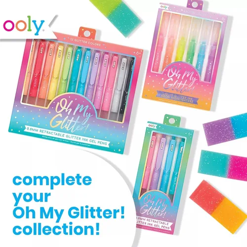Vista 5 de OOLY Oh My Glitter - Resaltadores de tinta líquida con purpurina de neón, juego de 6 rotuladores con punta de cincel, sin ácidos, a partir de 8 años