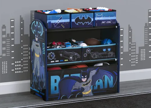 Vista 3 de Delta Children Design & Store - Organizador de almacenamiento de juguetes de 6 compartimientos, Batman, madera de ingeniería y 6 cubos de diseño
