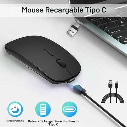 Vista 3 de Ratón inalámbrico Bluetooth USB C para MacBook Air Pro iMac Laptop Computer, Ratón C silencioso inalámbrico recargable para Mac Desktop/iPad/Surface