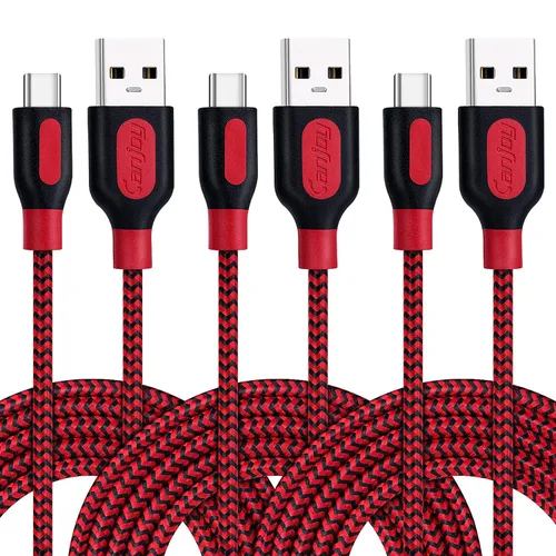Vista 10 de Canjoy Cable USB C, paquete de 3 cables trenzados de carga rápida tipo C de Azul