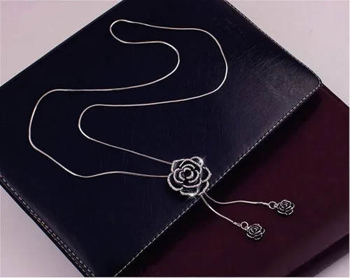 Vista 5 de Cathercing - Collar de cadena ajustable, larga y elegante con dije de diamantes de imitación, joyería única para mujeres y niñas