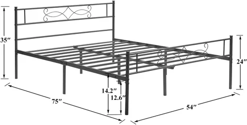 Vista 2 de VECELO Base de cama de tamaño matrimonial con plataforma de metal, base de colchón con cabecero, soporte de listones de acero, no necesita somier