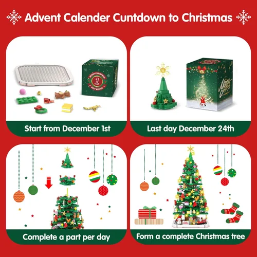 Vista 3 de Calendario de Adviento 2026, juego de juguetes de construcción de árbol de Navidad con luz LED, calendario de cuenta regresiva de Navidad, bloque