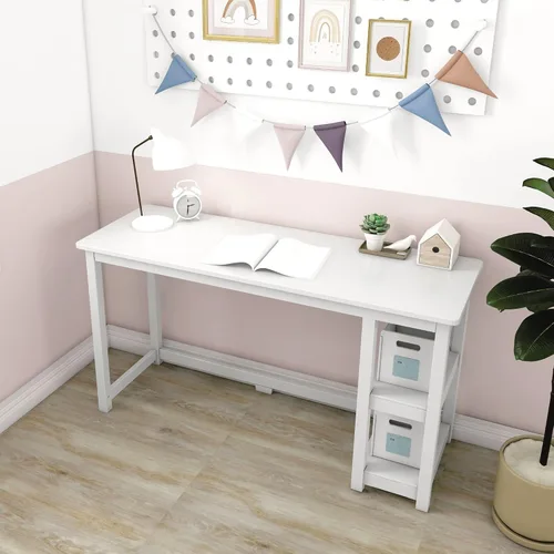Vista 8 de Max & Lily Escritorio de madera maciza con estantes, 47 pulgadas, azul