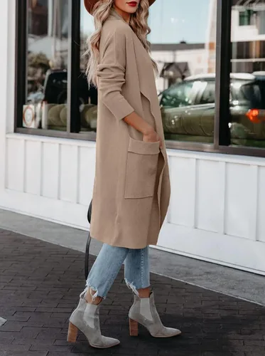 Vista 4 de Uusollecy Cárdigan de punto de manga larga con frente abierto para mujer, casual, holgado, de gran tamaño, suéter de punto de color sólido