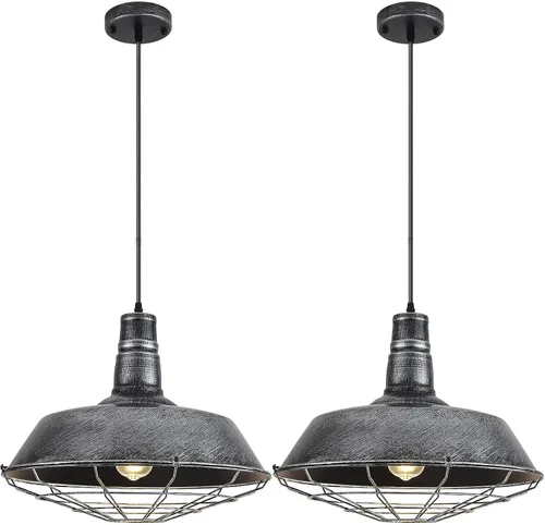 Vista 14 de Lámpara colgante negra de granja, luces colgantes grandes de 18.1 pulgadas, isla de cocina, lámpara colgante industrial con jaula de alambre, luz