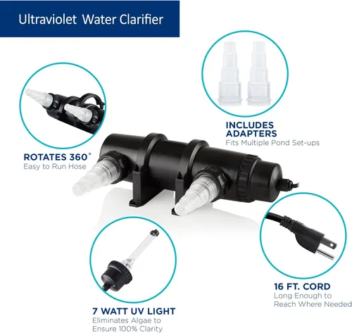 Vista 4 de Alpine Corporation PLUV1000 - Clarificador UV de 4 pulgadas de alto y 7 vatios diseñado para uso fuera del agua