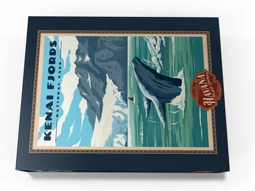 Vista 10 de MyPuzzle Parque Nacional de los Fiordos Kenai - Refugio de ballenas en la naturaleza, póster de viaje vintage, rompecabezas premium de 100 piezas